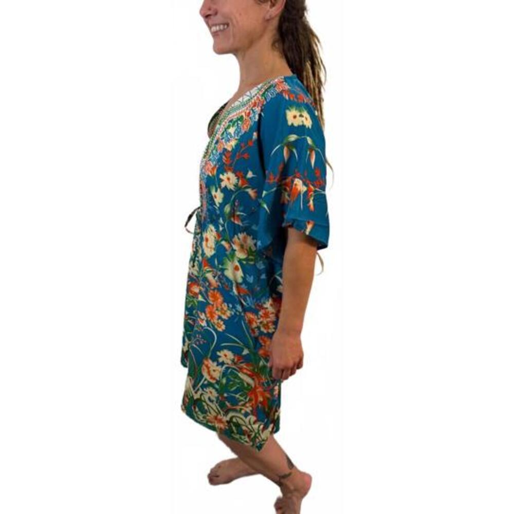 NWT Boho Style Floral Caftan Swim Beach Cover up Tunic Dress L XL XXL OS - Picture 2 of 4